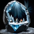 a crystal sculpture on a rock with a black background and a light shining on side Royalty Free Stock Photo