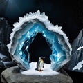 a crystal sculpture on a rock with a black background and a light shining on side Royalty Free Stock Photo