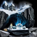 a crystal sculpture on a rock with a black background and a light shining on side Royalty Free Stock Photo