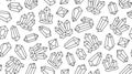 Crystal seamless pattern with line gemstone icons. Geometric mineral on white background with black polygonal stone