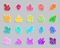 Crystal patch sticker icons vector set