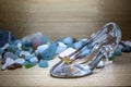 Crystal slipper, glass shoes close-up Royalty Free Stock Photo