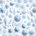 Crystal Snowflake Seamless Pattern on White Background ai generated Royalty Free Stock Photo