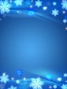 Crystal snowflakes blue background