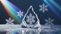 Crystal Snowflakes and Rainbow Light Beams on Reflective Surface Royalty Free Stock Photo