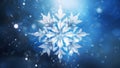 Crystal sparkling snowflake winter snow star pattern design on blue glowing background. Winter decoration concept