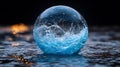 Crystal sphere, ocean wave, dark background, bokeh, abstract art Royalty Free Stock Photo