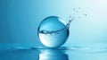 A crystal sphere partially submerged in still water, showing a dynamic water splash. Generative AI Royalty Free Stock Photo