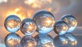 Crystal Spheres Reflecting a Fiery Explosion Royalty Free Stock Photo