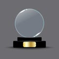 crystal on stand on transparent. Championship trophy. Sport award. Winner award. Vector illustration.