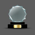 crystal on stand on transparent. Championship trophy. Sport award. Winner award. Vector illustration. Stock image.