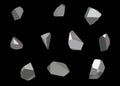 Crystal Stone gem macro mineral collection set of 10 units, quartz on black background. 3d illustration