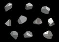 Crystal Stone gem macro mineral collection set of 10 units, quartz on black background. 3d illustration