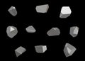 Crystal Stone gem macro mineral collection set of 10 units, quartz on black background. 3d illustration