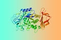 Crystal structure of human salivary amylase, an important enzyme found in the oral cavity. Ribbons diagram in rainbow