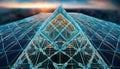 Crystal structure visualization showcasing a firefly-inspired geometric design at sunset