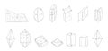 Crystal symbols / Crystal stone line illustrations / hand drawn engraved antique dimond illustration Royalty Free Stock Photo