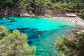 Crystal waters close to the beautiful beach of Aiguablava in Begur village, Mediterranean sea, Catalonia, Spain Royalty Free Stock Photo