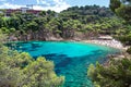 Crystal waters close to the beautiful beach of Aiguablava in Begur village, Mediterranean sea, Catalonia, Spain Royalty Free Stock Photo