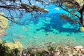 Crystal waters close to the beautiful beach of Aiguablava in Begur village, Mediterranean sea, Catalonia, Spain Royalty Free Stock Photo