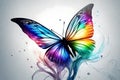 Crystal white background ,digital art, rainbow smoke butterfly portrait in HD background