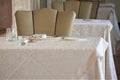 Elegant single table settings with damask table cloths