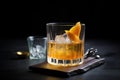 crystalclear ice cubes in dark whisky