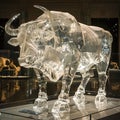 Crystalized bull in a museum of future extinct species,generative ai Royalty Free Stock Photo