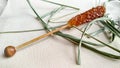 Crystalized Sugar On The Elegant Wooden Stick And Lemongrass Lea