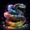 crystall glass snake with colourful glowing lights