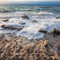 Crystalline coast of Dead Sea on winter evening Royalty Free Stock Photo
