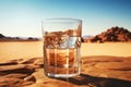 Crystalline Cold water glass in desert. Generate Ai