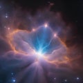 A crystalline, multi-limbed creature made of pure light, residing in the heart of a cosmic nebula3