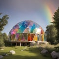 A crystalline prism dome home with colorful glass panels, refracting sunlight into rainbows Royalty Free Stock Photo