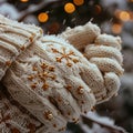 Crystalline Snowflakes Landing on Warm Woolen Mittens The flakes blur with the wool Royalty Free Stock Photo