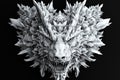 Crystalline wolf head, digital 3D render, low-poly style, sharp edges, fierce expression, fantasy creature, dark background Royalty Free Stock Photo