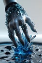 Crystallized Android Hand Emerging from Dark Liquid â Hyper-Realistic Futuristic Concept Art Royalty Free Stock Photo