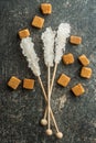 Crystallized sugar on wooden stick.