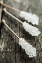 Crystallized sugar on wooden stick. Royalty Free Stock Photo