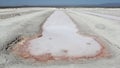 Crystallizing ponds at salt farming in a coastal desert, BCS, Mexico Royalty Free Stock Photo