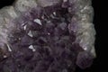 Crystals in big geode found in europe with white and purple crystals in the inside Royalty Free Stock Photo