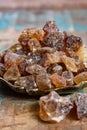 Crystals of candy sugar, traditional brown rock sugar originally from Isfachan, Iran Royalty Free Stock Photo