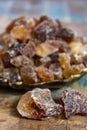 Crystals of candy sugar, traditional brown rock sugar originally from Isfachan, Iran Royalty Free Stock Photo