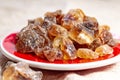 Crystals of candy sugar, traditional brown rock sugar originally from Isfachan, Iran Royalty Free Stock Photo