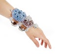 Crystals encrusted bracelets turtles on woman hand