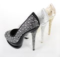 Crystals encrusted heel shoes Royalty Free Stock Photo