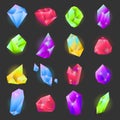 Crystals or gemstones of different forms and shapes vecor icons set Royalty Free Stock Photo