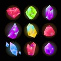 Crystals or gemstones and precious gem stones vector icons set Royalty Free Stock Photo