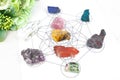 Crystals healing 7 chakras aligned in seven chakras, Merkaba, MetatronÃ¢â¬â¢s Cube sacred geometry space spiritual new age,