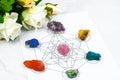 Crystals healing for 7 chakras, Merkaba, Metatrons Cube sacred geometry space spiritual new age, alternative healing, ruby,